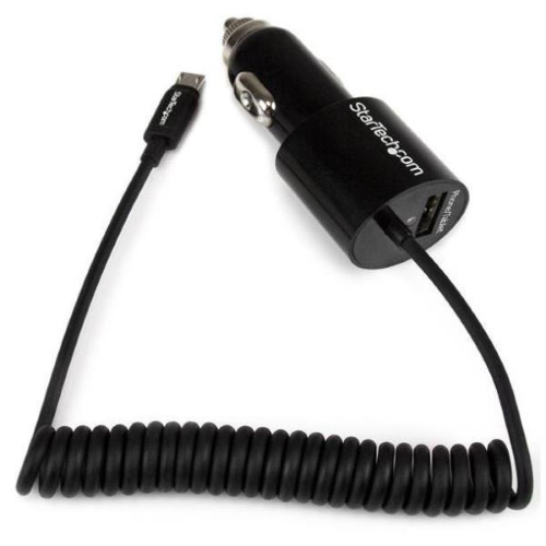 StarTech.com Caricatore accendisigari da auto a doppia presa con cavo Micro-USB piu porta USB - Alta potenza ( 21 Watt / 4.2A ) - Nero - Adattatore alimentazione per auto - 21 Watt - 4.2 A - 2 connettori di uscita (USB, Micro-USB Tipo B) - sul cavo: Micro